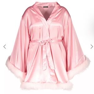 NWT Boohoo Gemma Collins Short Kimono Robe W/ Fluffy Sleeve Pink Women’s Size 18